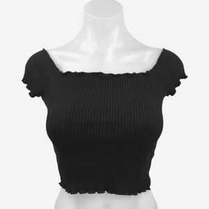 ZARA TRF RIBBED OFF SHOULDER CROPPED TEE